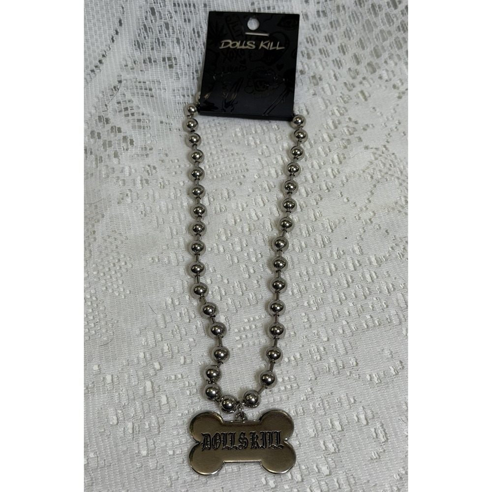 Dolls Kill Dog Tag Necklace NWT Silver Tone Ball Chain Punk Y2K Alt Goth
